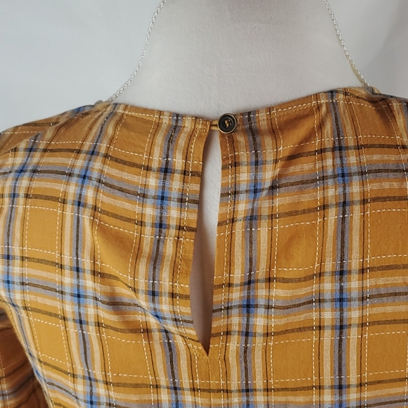🍎2 Items/$12 DOE & RAE GOLDEN PLAID  LONG SLEEVE TIE FRONT TOP - Picture 5 of 8